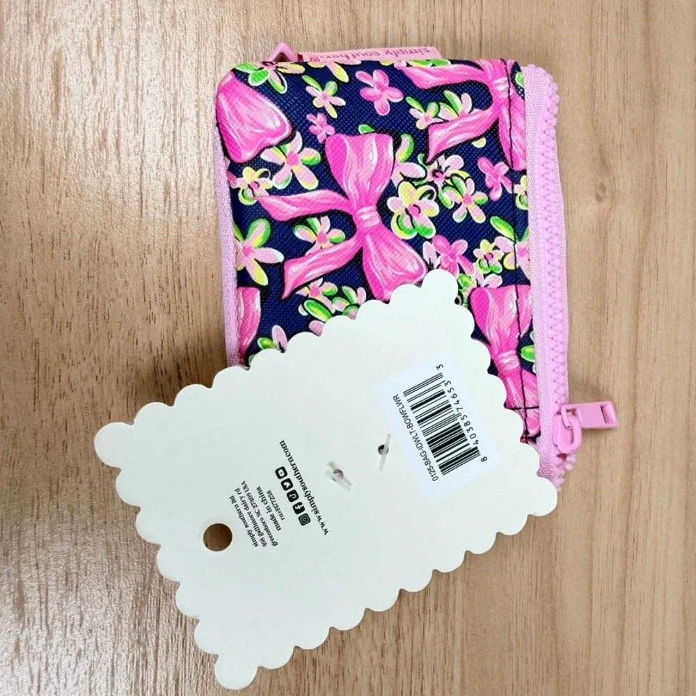 Simply Southern ID Card Holder Keychain Wallet Pink Navy Floral Bow Pouch NWT